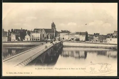 AK Saint-Jean-de-Losne, Vue générale et le Pont sur la Saone