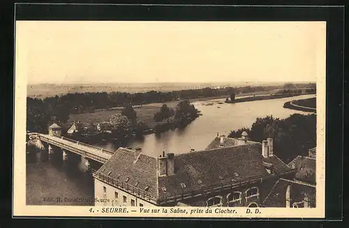 AK Seurre, Vue sur la Saône prise du Clocher