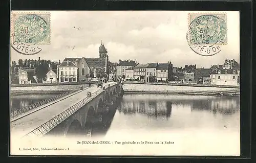AK St-Jean-de-Losne, Vue generale et le Pont sur la Saone