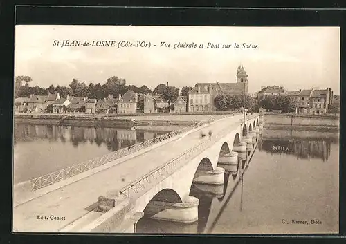 AK St-Jean-de-Losne, Vue generale et Pont sur la Saone