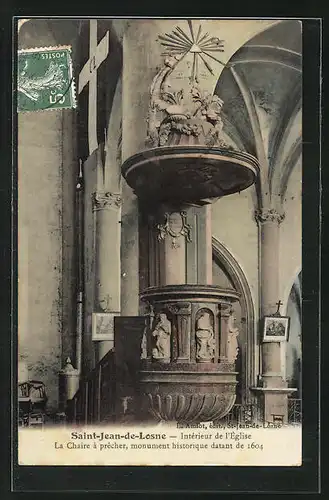 AK Saint-Jean-de-Losne, Intérieur de l'Église, la Chaire à precher