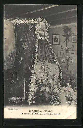 AK Magny-sur-Tille, Lit mortuante de Mademoiselle Francoise Sauvestre