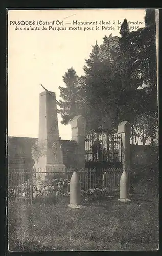 AK Pasques, Monument eleve a la memoire des enfants de Pasques morts pour la Patrie 1914-1918
