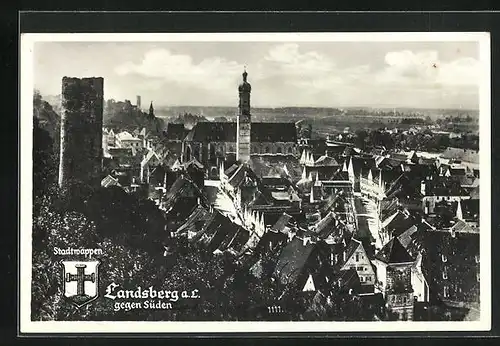 AK Landsberg a. L., Stadtwappen, Blick gegen Süden