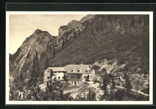 AK Garmisch, Gasthaus Höllentalhütte gegen Hupfleitenjoch