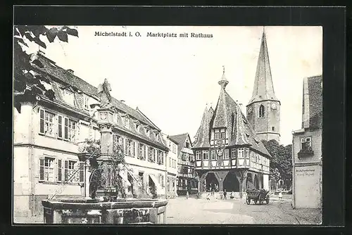 AK Michelstadt i.O., Marktplatz mit Rathaus