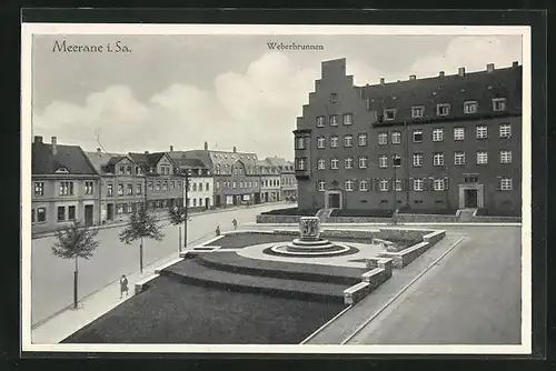 AK Meerane i.Sa., Blick auf den Weberbrunnen