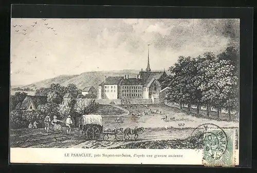 AK Saint-Aubin, l`Abbaye du Paraclet d`après une gravure ancienne