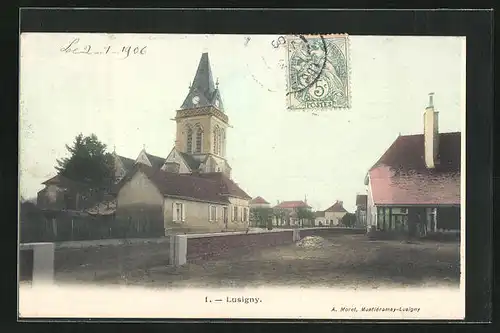AK Lusigny, Une Rue et l'Eglise