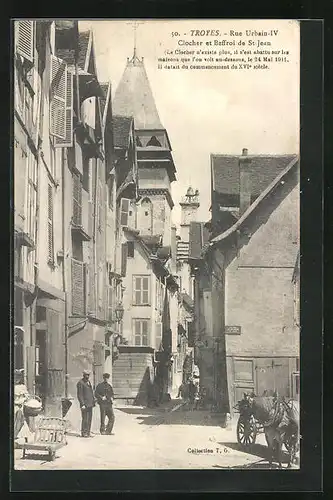 AK Troyes, Rue Urbain IV, Clocher et Beffroi de St-Jean