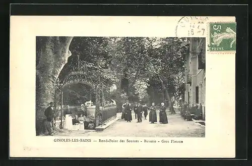 Präge-AK Ginoles-les-Bains, Rond-Point des Sources, Buvette, Gros Platane