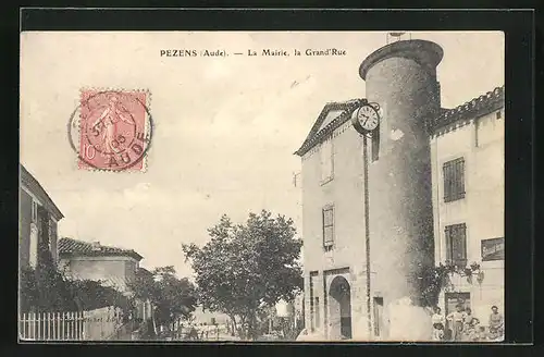 AK Pezens, La Mairie, La Grand`Rue