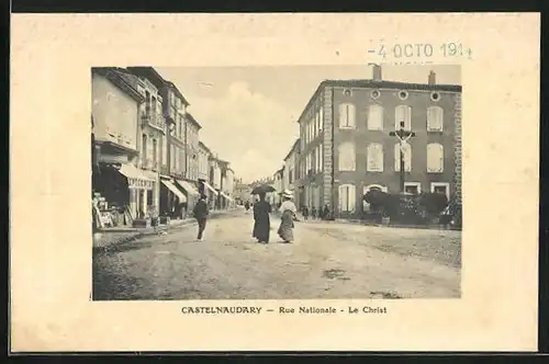 Präge-AK Castelnaudary, Rue Nationale, Le Christ