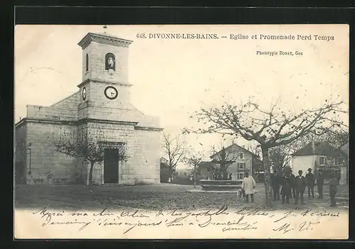 AK Divonne-les-Bains, Eglise et Promenade Perd Temps