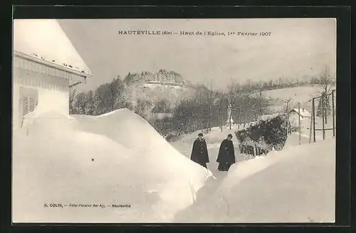 AK Hauteville, Haut de l`Eglise, neige, 1.2.1907