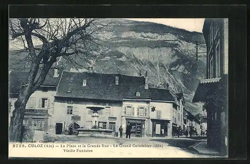 AK Culoz, La Place et la Grande-Rue, Le Grand Colombier, Vieille Fontaine