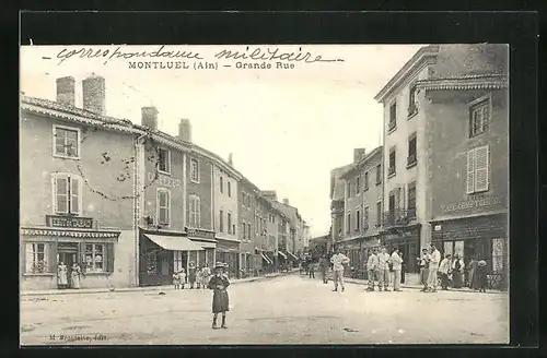 AK Montluel, Grande Rue, Strassenpartie