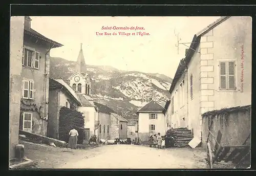 AK Saint-Germain-de-Joux, Une Rue du Village et l`Église