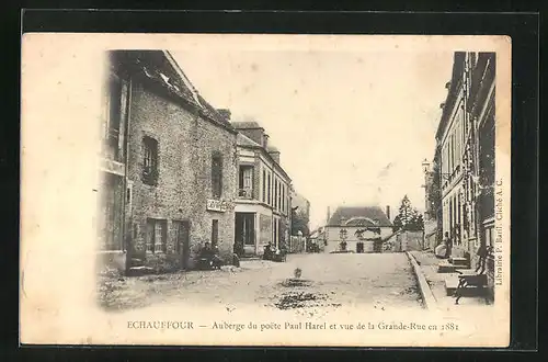 AK Echauffour, Auberge du poete Paul Harel et vue de la Grande-Rue en 1881