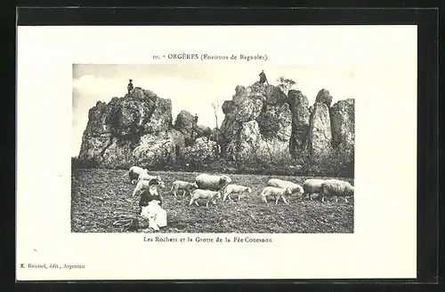 AK Orgères, Les Rochers et la Grotte de la Fée Couesnon, Felsen und Höhle
