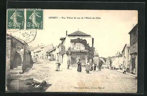 AK Jussey, Rue Thiers & rue de l`Hotel-de-Ville