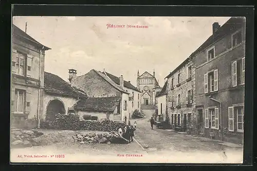 AK Melisey, Rue Centrale, Blick hinauf zur Kirche