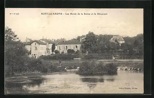 AK Scey-sur-Saône, Les Bords de la Saône et le Déversoir