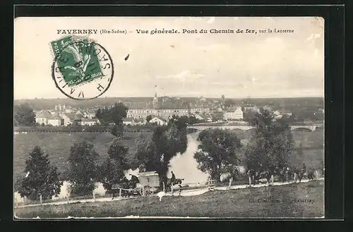 AK Faverney, Vue générale, Pont du Chemin de fer sur la Lanterne