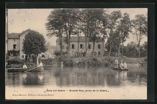 AK Scey-sur-Saone, Grand Rue, prise de la Saone