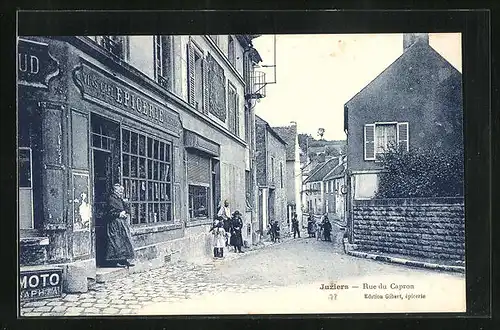 AK Juziers, Rue du Capron avec cafe