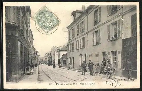 AK Poissy, Rue de Paris, Fahrradfahrer und Passanten