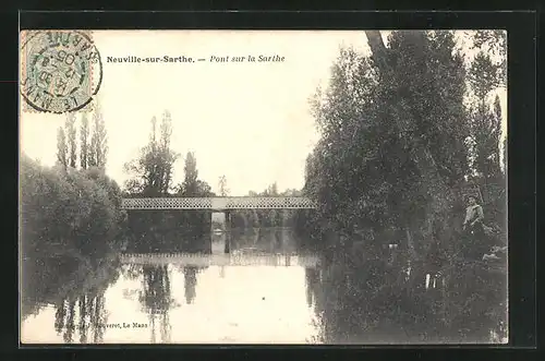 AK neuville-sur-Sarthe, Pont sur la Sarthe, an der Brücke