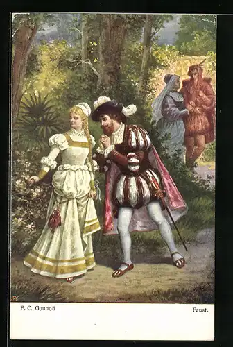 Künstler-AK Szene aus Goethes Faust, Faust und Gretchen