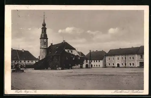 AK Weissenberg i. Sa., Markt mit Rathaus