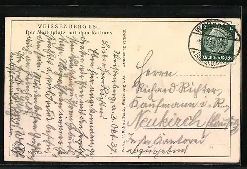 AK Weissenberg i. Sa., Markt mit Rathaus