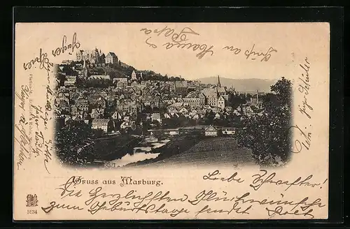 AK Marburg, Teilansicht der Stadt