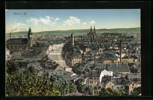 AK Hof i. B., Ortsansicht aus der Vogelschau