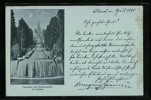 Mondschein-AK Kassel, Cascaden auf Wilhelmshöhe