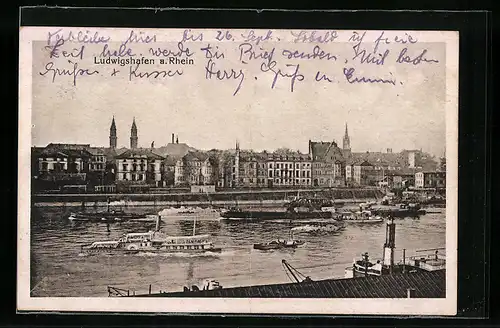 AK Ludwigshafen a. Rhein, Ortsansicht mit Dampfschiffen
