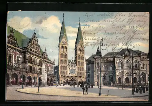 AK Bremen, Marktplatz mit Rathaus, Dom, Börse