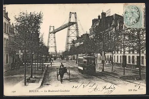 AK Rouen, Le Boulevard des Belges, Strassenbahn