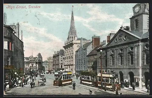 AK Dundee, High Street, Strassenpartie mit Strassenbahn