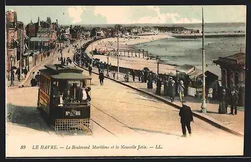 AK Le-Havre, le boulevard et le nouvelle jetée, Strassenbahn