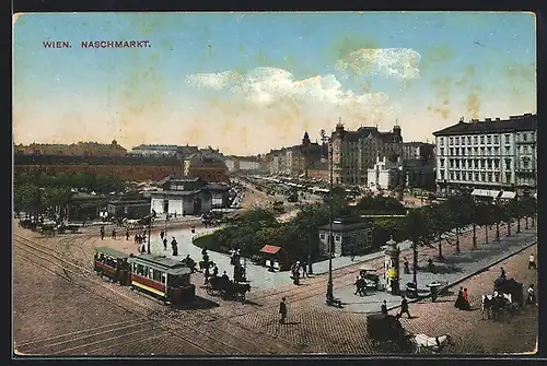 AK Wien, Naschmarkt mit Strassenbahn