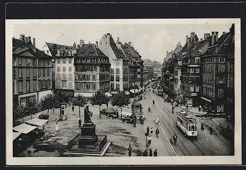 AK Strassburg, Strassenbahnverkehr auf dem Gutenbergplatz