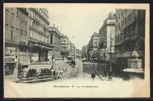 AK Marseille, La Cannebiere, Strassenpartie mit Strassenbahn