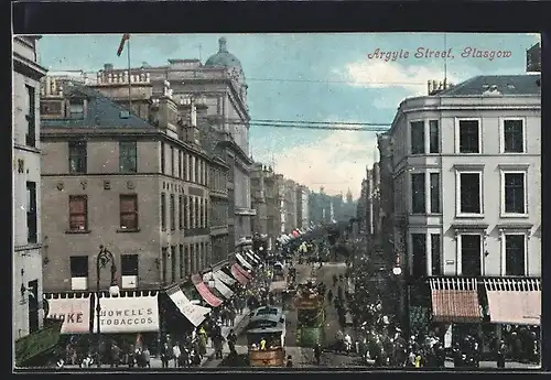 AK Glasgow, Argyle Street, Strassenpartie mit Strassenbahn