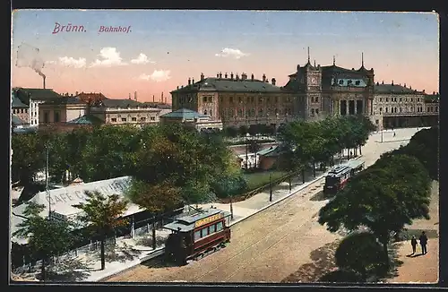 AK Brünn / Brno, Blick zum Bahnhof, Strassenbahn