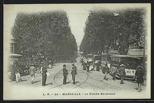 AK Marseille, Le Cours Belsunce, Strassenbahn