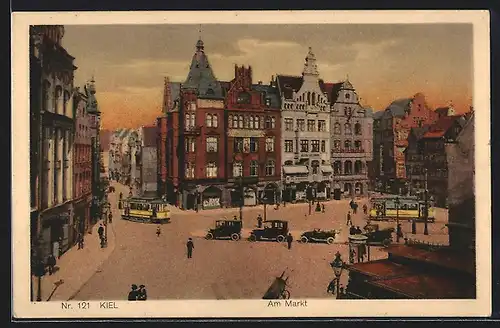 AK Kiel, Strassenbahn und Autos Am Markt